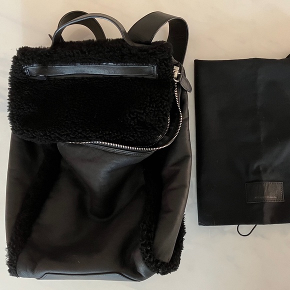 Alexander Wang Black Leather Shearling Backpack with Dustbag